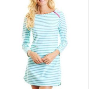 Cabana Life Green Stripe Zipper Cover Up Shift Dress Sz M